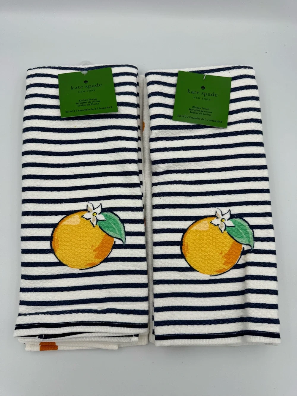 Kate Spade New York Orange Stripe Kitchen Towels Set 4 Citrus Navy White‎